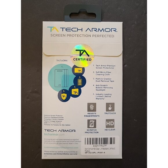 Tech Armor HD Clear Film Screen Protector for Apple iPhone X/ iPhone Xs [4-Pack] - Picture 2 of 2